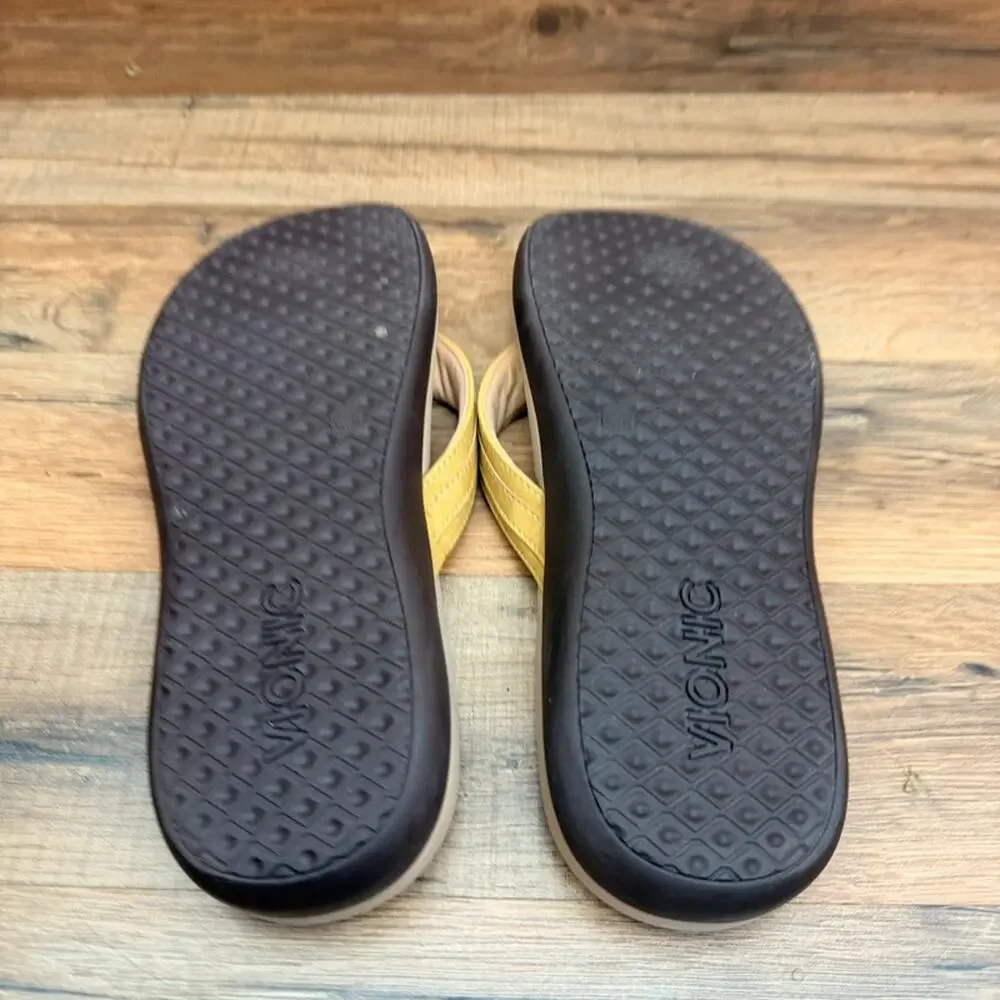 Vionic Womens size 8 Thong Sandals Yellow Strap Arch Support Orthotic Flip Flops
